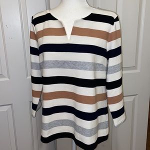 Talbots knit black & tan striped long sleeve top